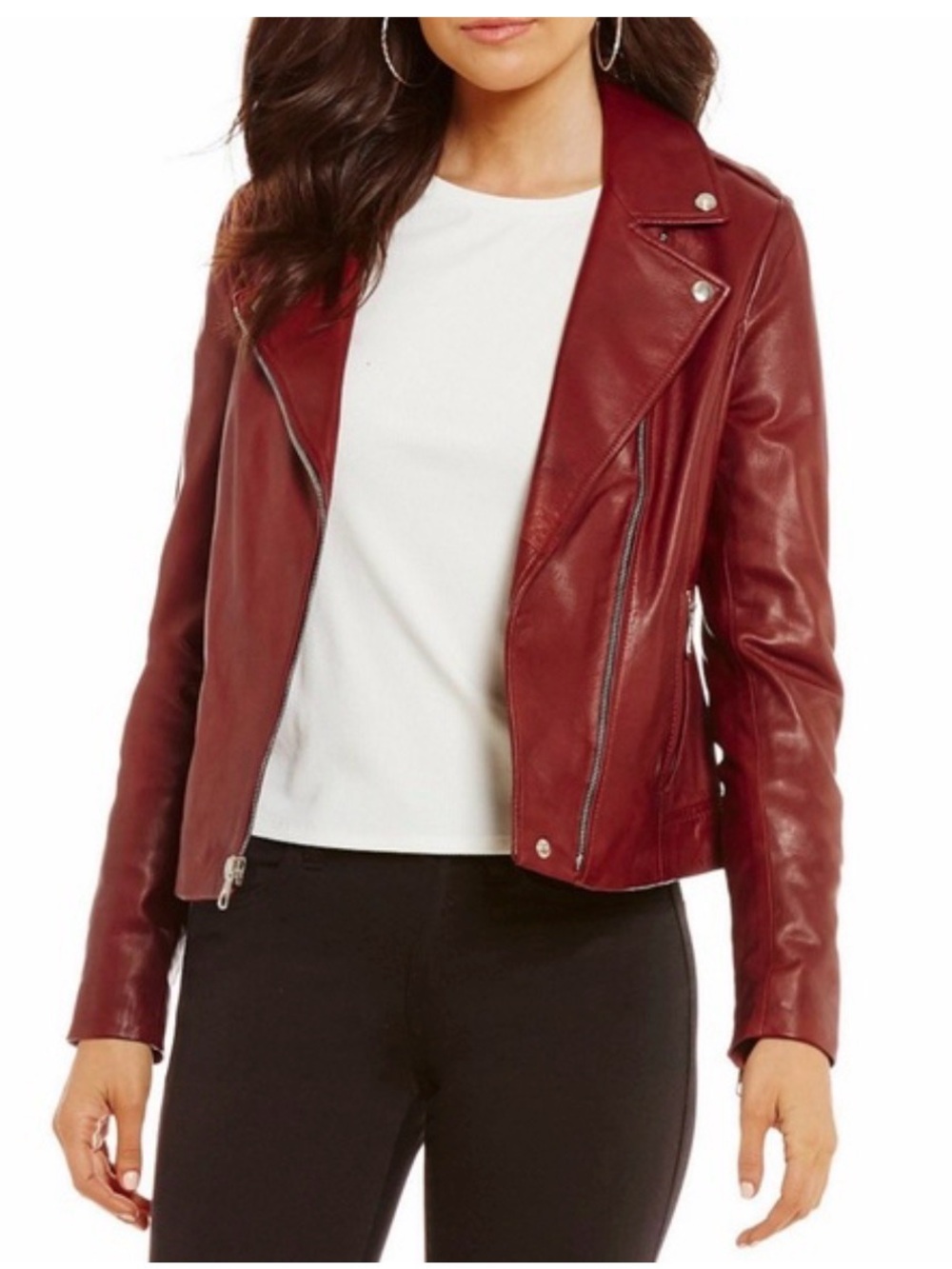 Gianni Bini Red Asymmetrical Faux-Leather Moto Jacket